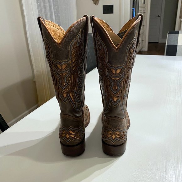 Lucchese Brown Leather Cut Out Embroidered‎ Cowboy Boots Women's Sz 7 B M3683 - Picture 6 of 12